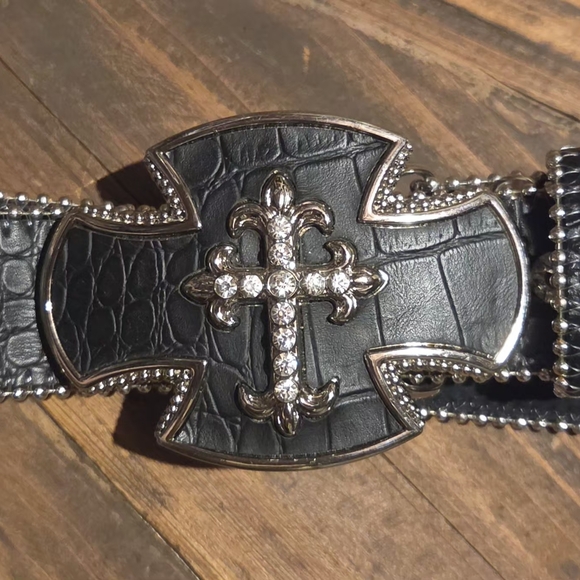Accessories - Men's Black Rhinestone Cross Buckle Belt